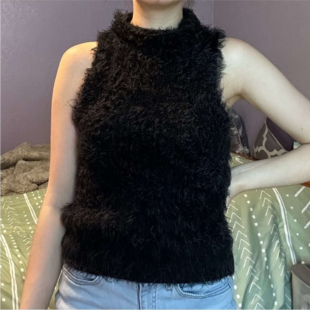 Express black fuzzy high neck sweater tank